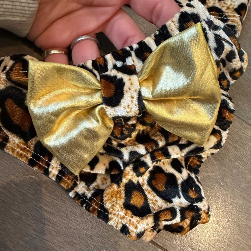 Leopard Print Velvet Bikini with Gold Bow Accent on Top & Behind! - Picture 9 of 11
